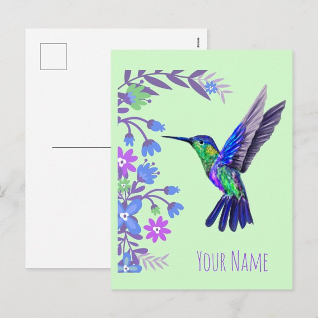 Postal Festiva Hummingbird Diseño Flores Botánicas Aves Amantes (Anverso / Reverso)