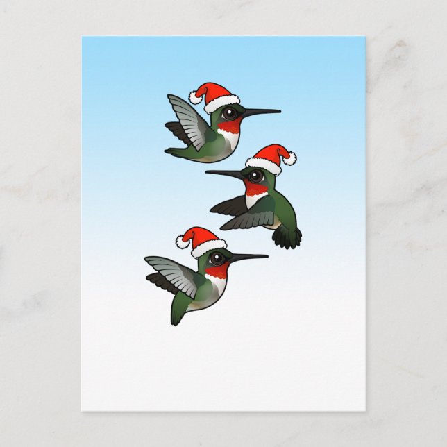Postal Festiva Hummingbird navidades con trompeta (Anverso)