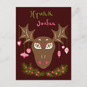 Postal Festiva Hyvää Joulua Navidades alce lindo con adornos