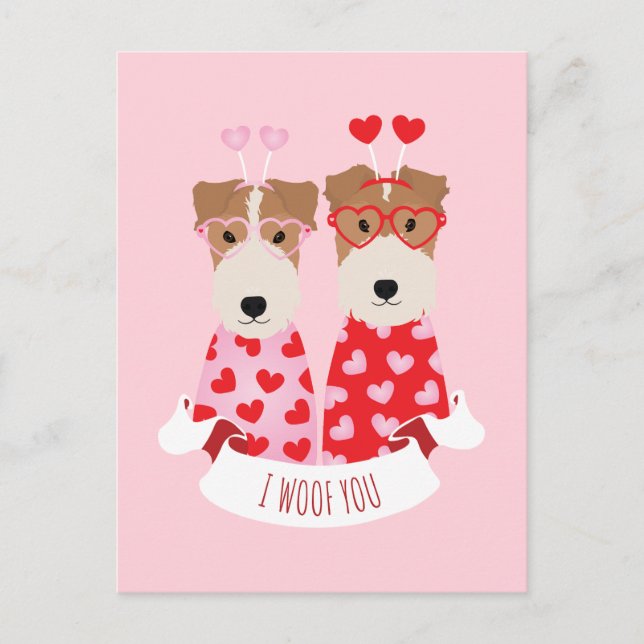 Postal Festiva i Woof You Valentine Welsh Terrier Dogs (Anverso)