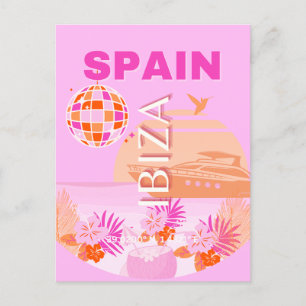 Postal Festiva Ibiza, España, Viajes, Arte Preppy, Rosa, Preppy