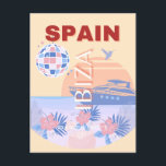 Postal Festiva Ibiza, España, Viajes, Arte Retro, Pastel<br><div class="desc">Un hermoso diseño de arte de viajes que capta los soleados días de Ibiza. Es una adición perfecta a cualquier lugar y sería una gran adición a tu vida.</div>
