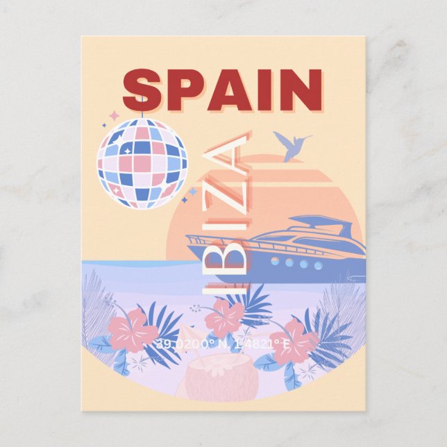 Postal Festiva Ibiza, España, Viajes, Arte Retro, Pastel (Anverso)