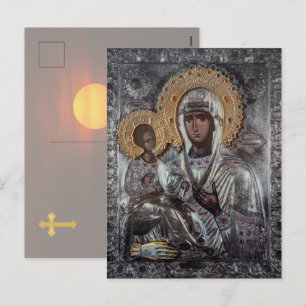 Postal Festiva Icono religioso de la Virgen María de las Tres Man