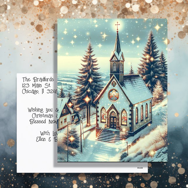Postal Festiva Iglesia de bonito en Navidades del Día del Inviern (Subido por el creador)