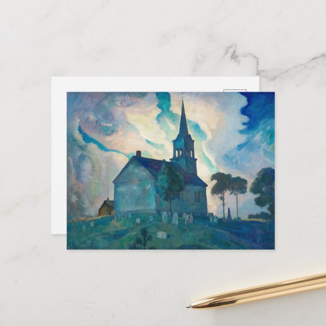 Postal Festiva Iglesia de Ridge por Newell Convers Wyeth (Anverso/Reverso In Situ)