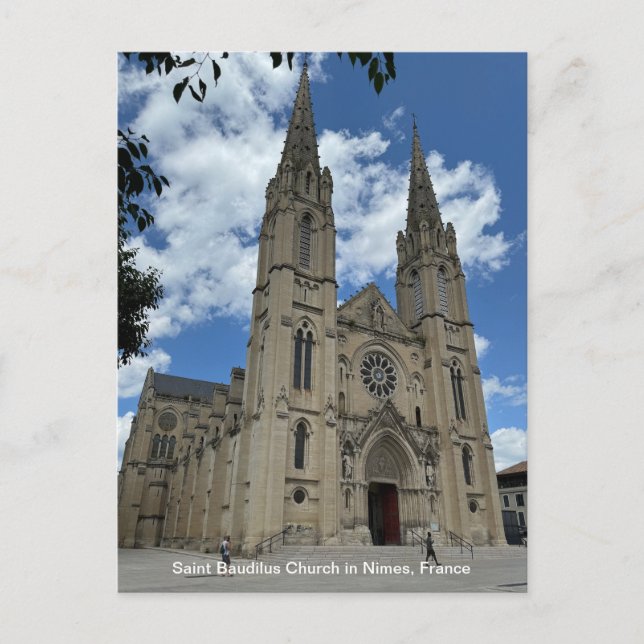 Postal Festiva Iglesia de San Baudilus en Nimes, Francia, en una (Anverso)