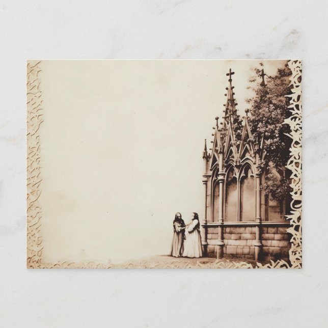 Postal Festiva Iglesia gótica antigua mirando al Halloween del Vi (Anverso)