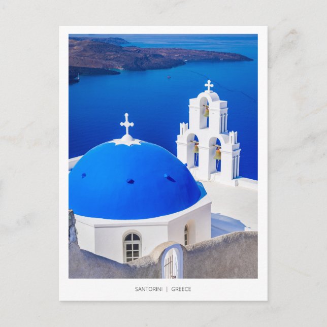 Postal Festiva Iglesia griega Santorini en Firostefani, Grecia (Anverso)