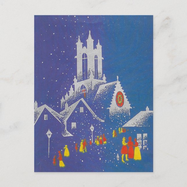 Postal Festiva Iglesia navideña vintage (Anverso)