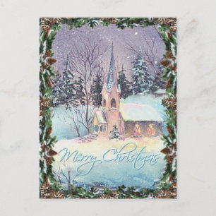 Postal Festiva IGLESIA RURAL & CORONA por SHARON SHARPE