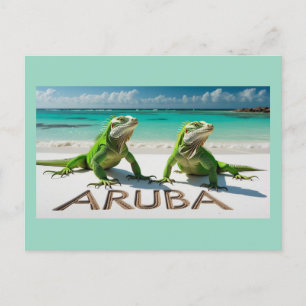 Postal Festiva Iguanas verdes en aruba
