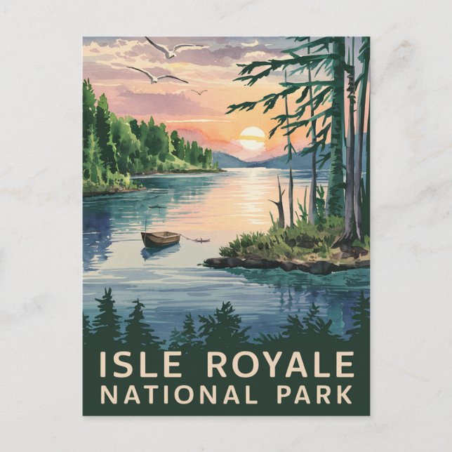 Postal Festiva Ilustracion acuático de Isle Royale (Anverso)