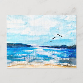 Postal Festiva Ilustracion acuático del horizonte costero