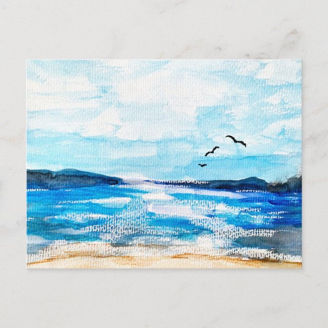 Postal Festiva Ilustracion acuático del horizonte costero (Anverso)