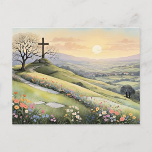 Postal Festiva ilustración artística del amanecer de Pascua