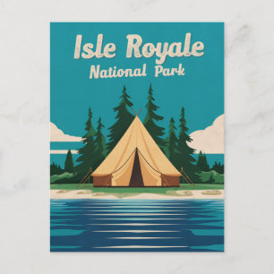 Postal Festiva Ilustracion Camping del Parque Nacional Isle Royal