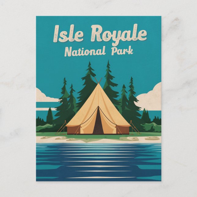 Postal Festiva Ilustracion Camping del Parque Nacional Isle Royal (Anverso)