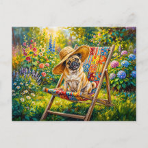 Ilustración caprichosa de perro Mops de jardín de 