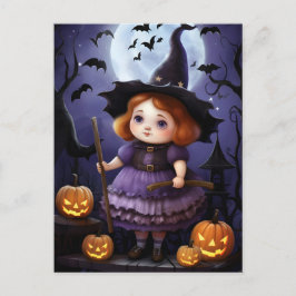Postal Festiva Ilustracion Chica de Halloween Purple Witch
