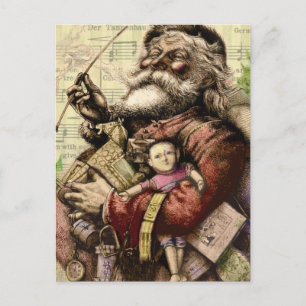 Postal Festiva Ilustracion clásico Merry Santa Claus Tree