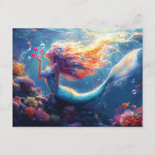 Postal Festiva Ilustración Colorida de Sirena Subacuática
