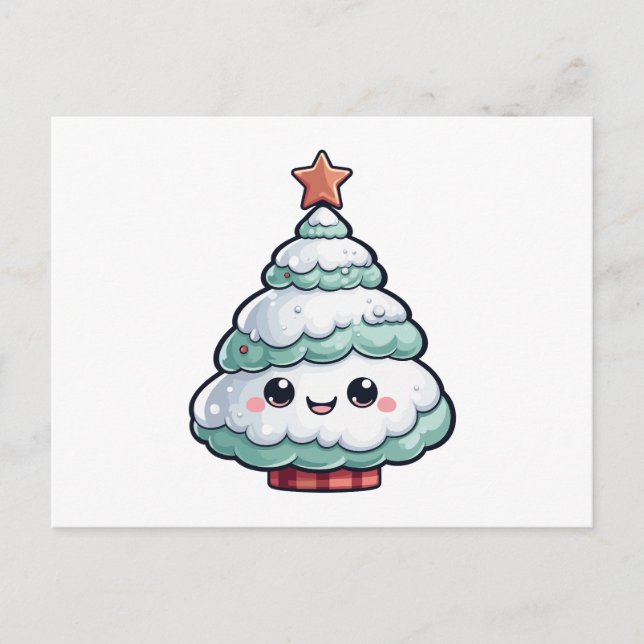Postal Festiva Ilustracion Cute Kawaii Christmas Tree (Anverso)