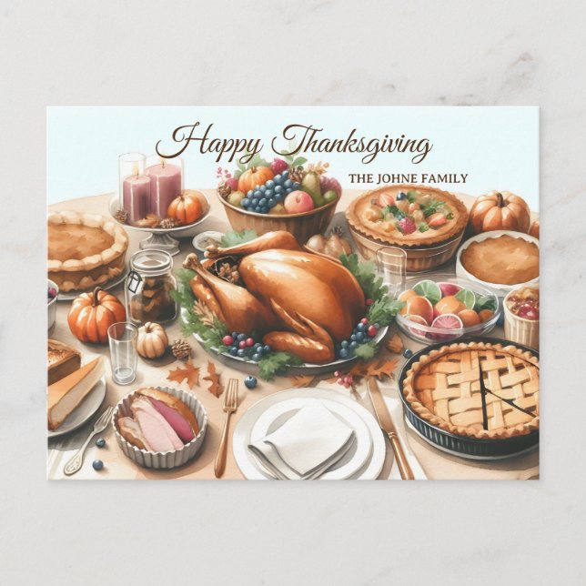 Postal Festiva Ilustracion de Acción de Gracias de Acuarela (Anverso)