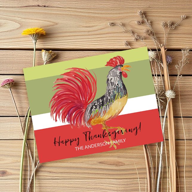 Postal Festiva Ilustracion de acuarela del Rooster Rojo del País (Subido por el creador)