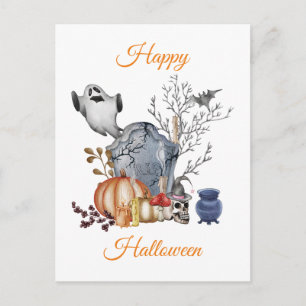 Postal Festiva Ilustración de amigos espeluznantes de Halloween f