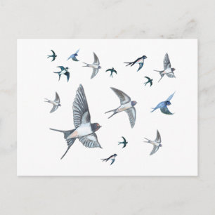 Postal Festiva Ilustración de bandada de golondrinas volando