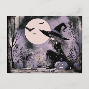 Postal Festiva Ilustracion de Brujas de Halloween