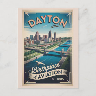 Postal Festiva Ilustración de cartel de viaje retro de Dayton Ohi