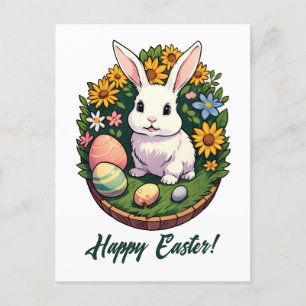 Postal Festiva Ilustracion de Conejo de Pascua. Semana Santa!