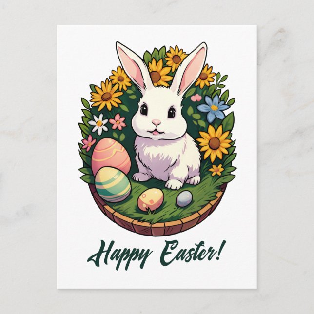 Postal Festiva Ilustracion de Conejo de Pascua. Semana Santa! (Anverso)