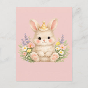 Postal Festiva Ilustración de conejo silvestre Pastel Bunny