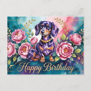 Postal Festiva Ilustración de cumpleaños de Dachshund