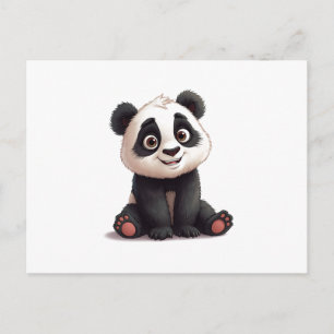 Postal Festiva Ilustración de dibujos animados de oso panda senta