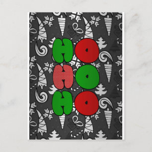Postal Festiva ilustracion de doodles de los navidades "Ho-ho-ho"