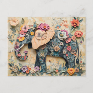 Postal Festiva Ilustracion de elefantes florales
