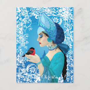 Postal Festiva Ilustracion de estilo ruso Snegurochka. Snowmaiden
