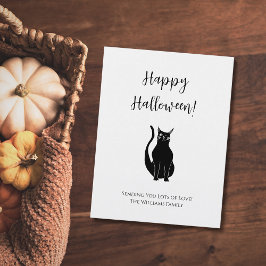 Postal Festiva Ilustracion de gato negro lindo Halloween simple