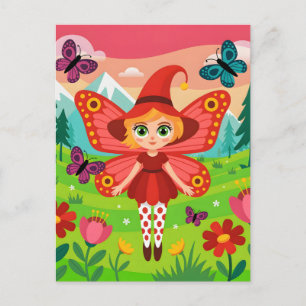 Postal Festiva Ilustración de hada mariposa en bosque caprichoso