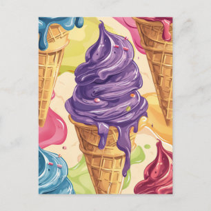 Postal Festiva Ilustracion de helados de goteo colorido