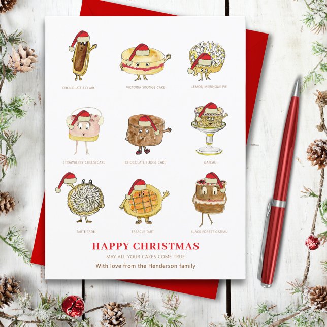 Postal Festiva Ilustracion de hornear lindo (Funny cake happy christmas custom greetings card)