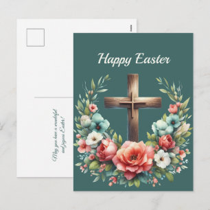 Postal Festiva Ilustracion de la Cruz Floral de Pascua