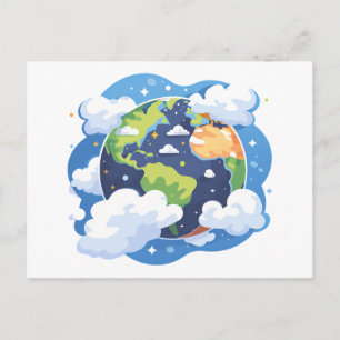 Postal Festiva Ilustración de la Tierra con Nubes en el Espacio