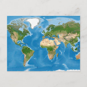 Postal Festiva Ilustración de Mapa Mundial Topográfico de la Tier