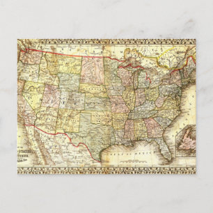 Postal Festiva Ilustración de mapa vintage de Estados Unidos anti
