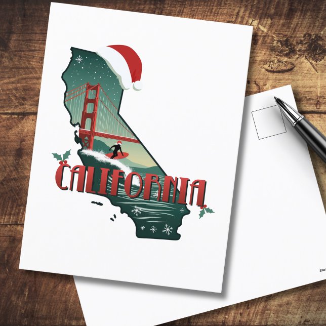 Postal Festiva Ilustracion de mapas estatales de Navidades de Cal (See the collection for matching items many of which can be edited & personalized)
